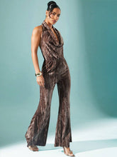Velvet Cowl Draped Neck Open Back Halter Jumpsuit, Holiday Party Outfit